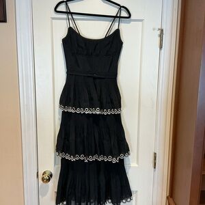 NWOT Zimmermann Elegant Black Tiered Belted Midi Dress, Size AU 2 = M